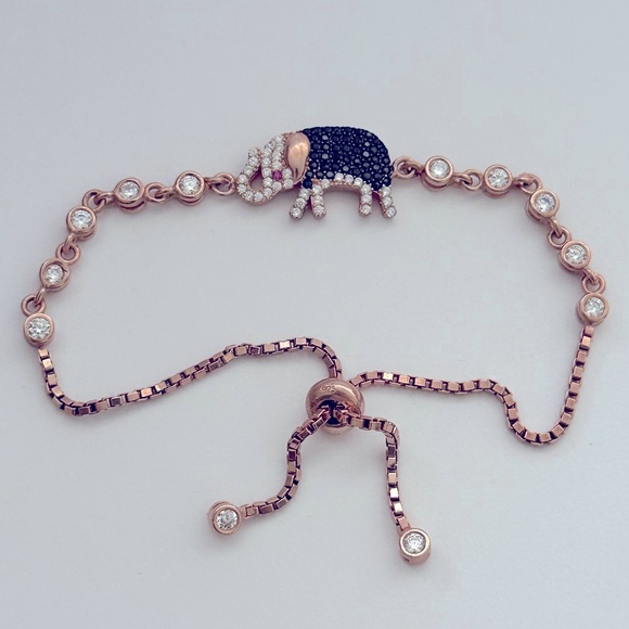 Dresses & Skirts - 🐘925 Sterling silver elephant cz stones bracelet 14K rose gold plated